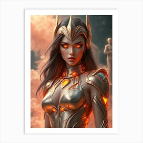 Glossy Golden Amazonian Warrior Beauty Art Print