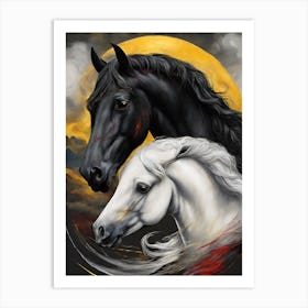 Black And White Horses Art Print