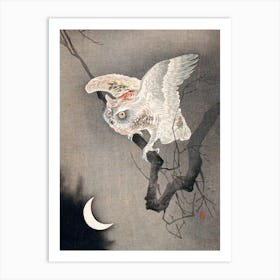 Scops Owl In Moonlight, Ohara Koson Art Print