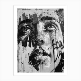 Hope Outdoor Gallery Castle Hill Graffiti Austin Texas Black And White Drawing 1 Art Print