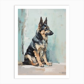 German Shepherd Dog, Painting In Light Teal And Brown 0 Art Print