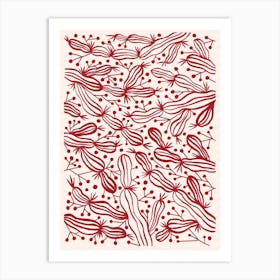 Dark Red Cactus On Beige Art Print