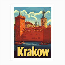 Aihrgdesign A Retro Travel Poster For Krakow 2 Art Print