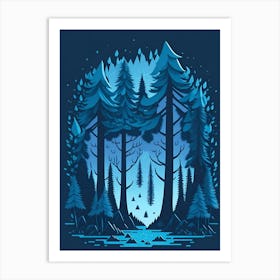 A Fantasy Forest At Night In Blue Theme 46 Art Print