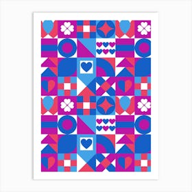 St. Valentines Day geometric neon synthwave pattern (red and blue) - abstract poster Art Print