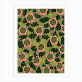 Pink And Green Flowers Art Print