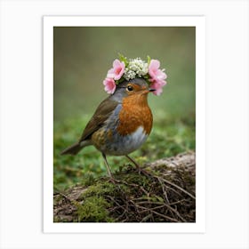 Robin With Flower Crown 4 Art Print