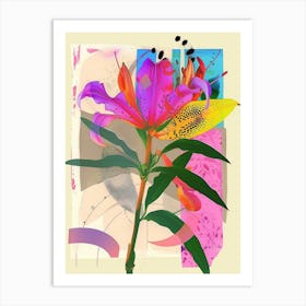 Gloriosa Lily 2 Neon Flower Collage Art Print