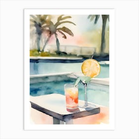 Drink By the Pool Abstract Watercolor Art Print