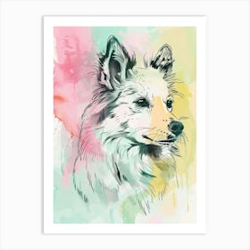 Pastel Spitz Dog Pastel Line Illustration  1 Art Print