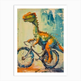 Orange Blue Dinosaur Riding A Bike 2 Art Print