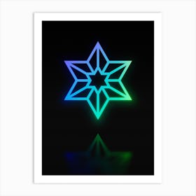 Neon Blue and Green Abstract Geometric Glyph on Black n.0348 Art Print