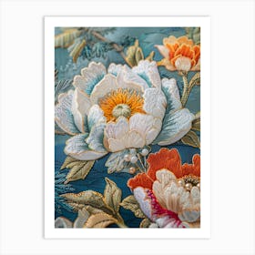 Peony Embroidery 2 Art Print