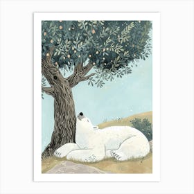 Polar Bear Laying Under A Tree Storybook Illustration 2 Art Print