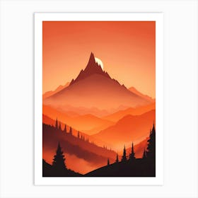 Misty Mountains Vertical Composition In Orange Tone 100 Art Print