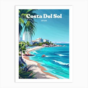 Costa Del Sol Spain Beachfront Travel Art Illustration Art Print