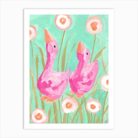 Pink Gees In The Garden Art Print