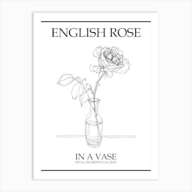English Rose In A Vase Line Drawing 2 Poster Art Print