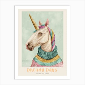 Pastel Storybook Style Unicorn In A Knitted Jumper 2 Poster Art Print