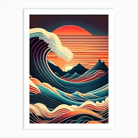 Waves Waterscape Retro Illustration 1 Art Print