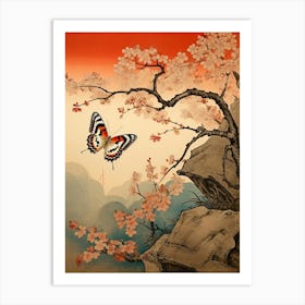 Butterfly & Cherry Blossom Japanese Style Painting Art Print