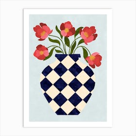 Roses and Checkered Vase Art Print