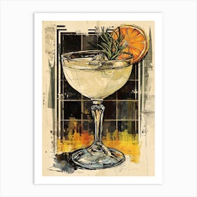 Orange Rosemary Cocktail Watercolour Art Print