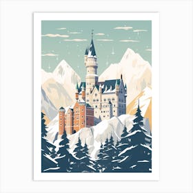 Vintage Winter Travel Illustration Schloss Neuschwanstein Germany 6 Art Print