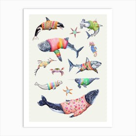 Sealife In Sweaters Art Print