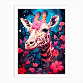 Giraffe With Flowers Art Print