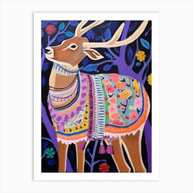 Maximalist Animal Painting White Tailed Deer 2 Art Print