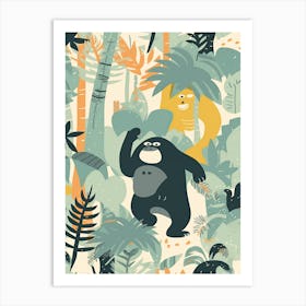 Gorilla Art With Bananas Cartoon Illustration 7 Art Print
