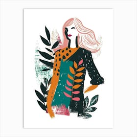 Fashion Girl With Leaves Art Print