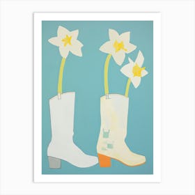 A Painting Of Cowboy Boots With Daffodil Flowers, Pop Art Style 6 Art Print