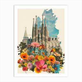 Barcelona   Floral Retro Collage Style 1 Art Print