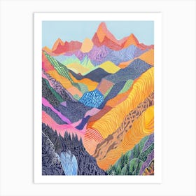 Colourful Mountain Illustration Poster Art Print 24 Art Print