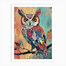 Kitsch Colourful Owl Collage 4 Art Print