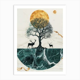 Deer And Tree Canvas Print Art Print