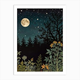 Moonlight In The Woods Style William Morris 1 Art Print 5 Art Print