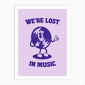 Groovy Retro Printable Poster "We're Lost In Music", Record Player Wall Art, Music Lover Gift, Vinyl Record Print Art Print
