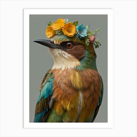 Kingfisher With A Flower Crown European Robin Art Print