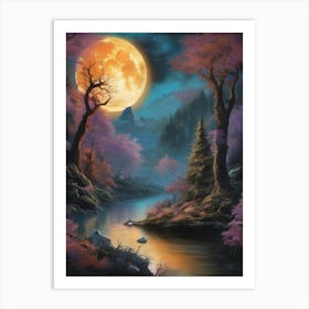 Full Moon Over The River Art Print