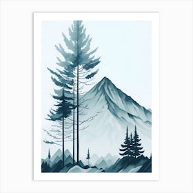 Mountain And Forest In Minimalist Watercolor Vertical Composition 70 Art Print