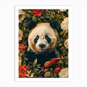 Panda Bear In Flowers Inspired by William Morris Art Print