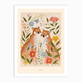 Folksy Floral Animal Drawing Puma 3 Poster Art Print