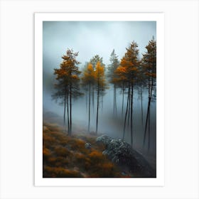 Autumn Trees In The Fog Art Print