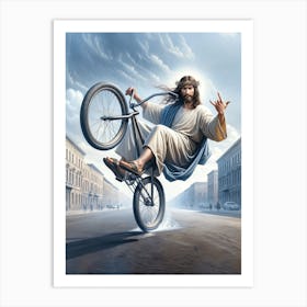 Jesus On A Bicycle Art Print