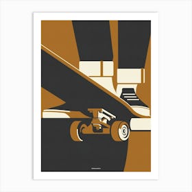 Skateboarding Drop In Skate Print Gold Art Print