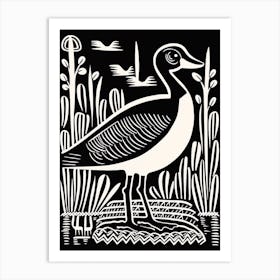 B&W Bird Linocut Goose 4 Art Print