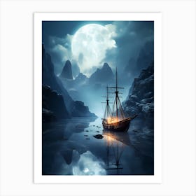 Ship In The Moonlight 2 Art Print